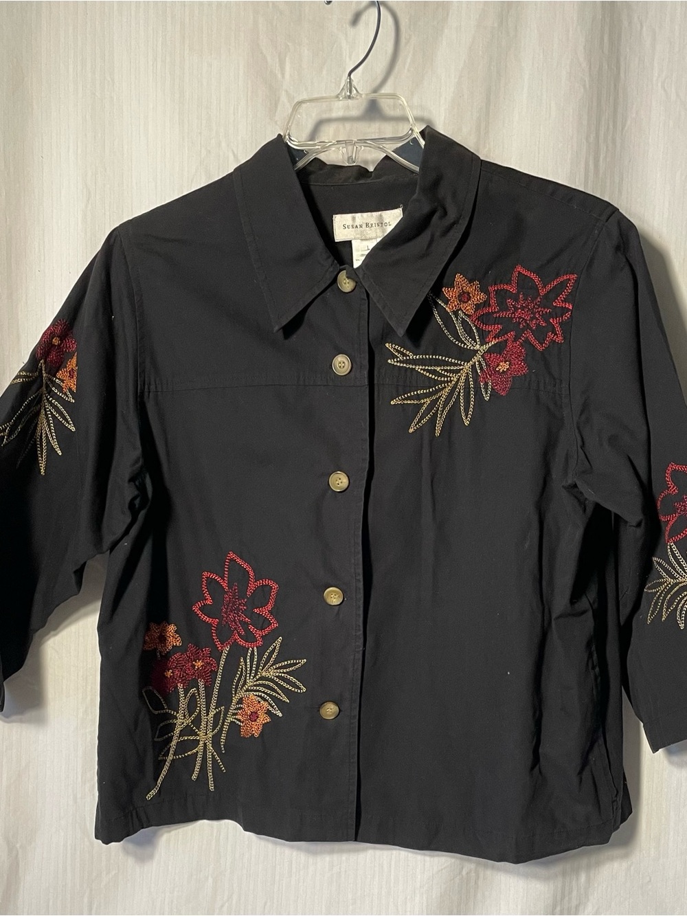 Susan Bristol Black Embroidered Floral Button-Up Jacket